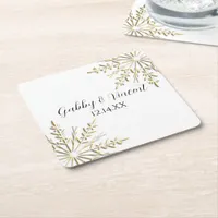 Gold Snowflakes on White Winter Wedding Square Paper Coaster