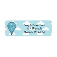 Blue Hot Air Balloon and Clouds Label