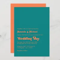 Vibrant Coral and Teal Retro Typography Wedding Invitation