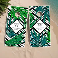 Geometric Tropical Jungle Beach House Cornhole Set