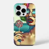 Beautiful Retro Pop Art Woman with Lollipop iPhone 14 Pro Case