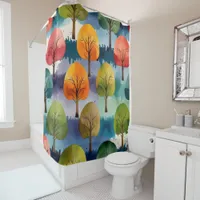 Colorful Trees - Leaf Pattern Shower Curtain Set