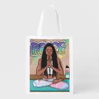 Urban Art | Pretty Woman doing Meditation   Grocery Bag