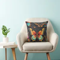 Vibrant Bohemian Butterfly Art Neon Oil-Painting Throw Pillow