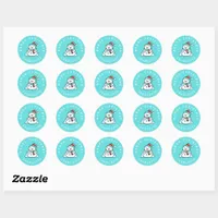 Snowman With Custom Name | Christmas Turquoise Classic Round Sticker