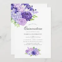 Ultra Violet Watercolor Floral Quinceañera Invitat Invitation