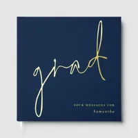 Minimalist Modern Script Grad Graduation Navy Blue Foil Guest Book