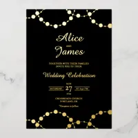 Beaded Garland Black Gold Foil Wedding Invitation