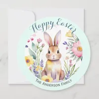 Happy Easter Cute Bunny and Flowers Personalized Holiday Card