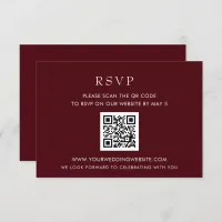 Simple Modern Burgundy QR CODE RSVP Card