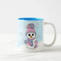 Cute pink snowman Christmas Holidays Two-Tone Coffee Mug