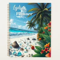 Pretty Tropical Beach Scene Coastal  Personalized Planner