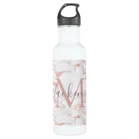 Luxury Rose Gold Foil Marble Monogram Stainless Steel Water Bottle