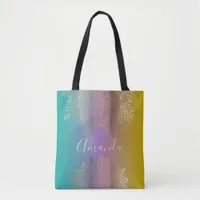 Gold Filigree Mandala On Pastel Rainbow Custom Tote Bag