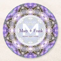 CircleofLight Purple+White Monogram paper Coaster