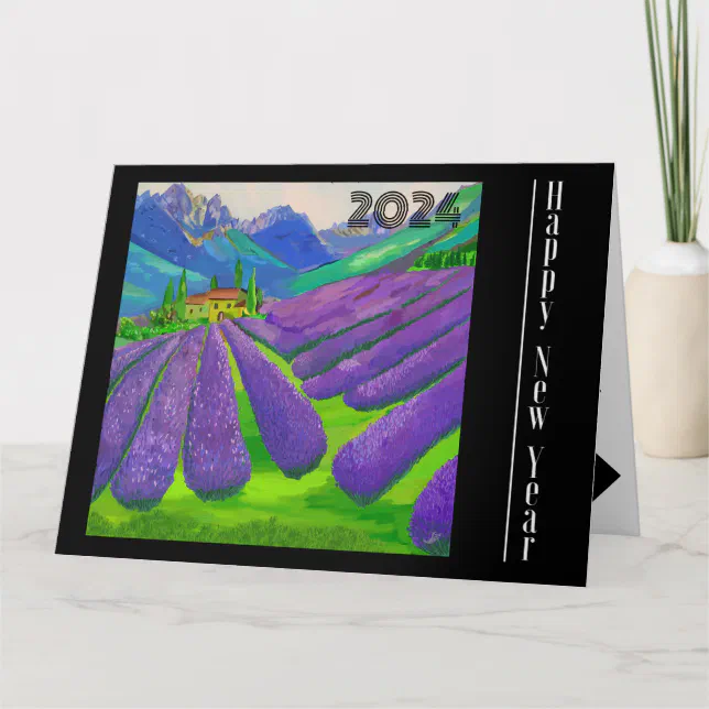 Happy New Year - Lavender fields in front of mount