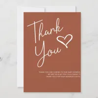 Simple Modern Terracotta Baby Shower Thank You  Invitation