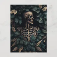 Skeleton in the green leaves postcard