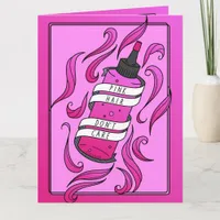 Pink Hair Don't Care Girly Dye Bottle Illustration Card