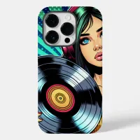 Cool Pop Art Comic Style Girl with Vinyl Album Case-Mate iPhone 14 Pro Case