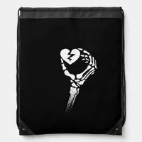 Skeleton Hand Holding Heart Simple Expression Drawstring Bag