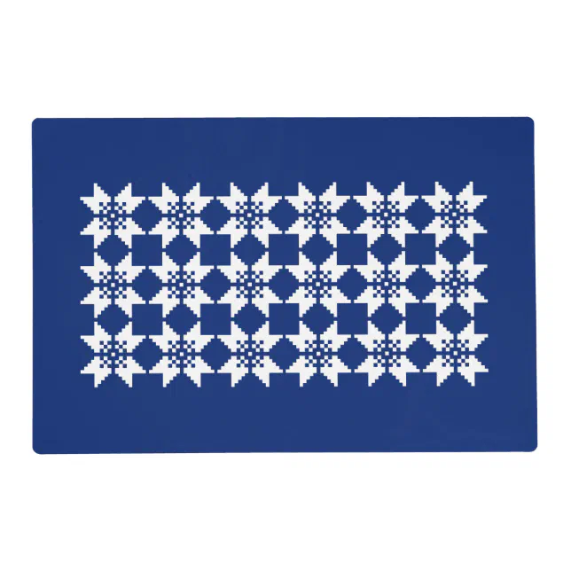 Christmas Nordic Knit Pattern White Snowflake Blue Placemat