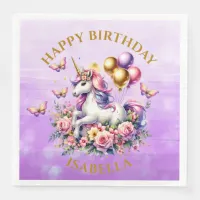 Pretty Pink, Purple and Gold Unicorn Birthday  Paper Dinner Napkins