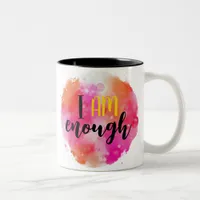 I Am Enough Pink Orange Watercolor Spiritual Text Two-Tone Coffee Mug