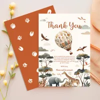 Safari Wild One Hot Air Balloon & Jungle Birthday Thank You Card