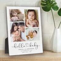 Hello Baby Modern Four Photo Collage New Baby Plaque