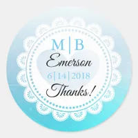 Thank YOU Aqua Blue Personalized Wedding Stickers