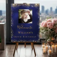 Blue gold photo welcome birthday foam board