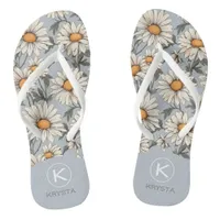 Dusty Blue and Daisy Monogram Flip Flops