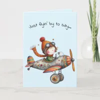 Hello Friendship Whimsical Kid Flying Plane Card