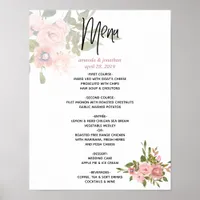 Watercolor floral Blush and Rose Gold Wedding Menu Poster