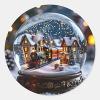 Snow globe with  Vintage Train and Village Classic Round Sticker