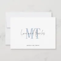 Monogram Initials Names Blue Wedding Thank You Note Card