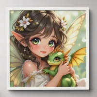 Cute Anime Fairy and Chibi Dragon  Peel And Stick Photo Tile