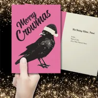 Pink and Black Merry Crowmas Folded Christmas Card