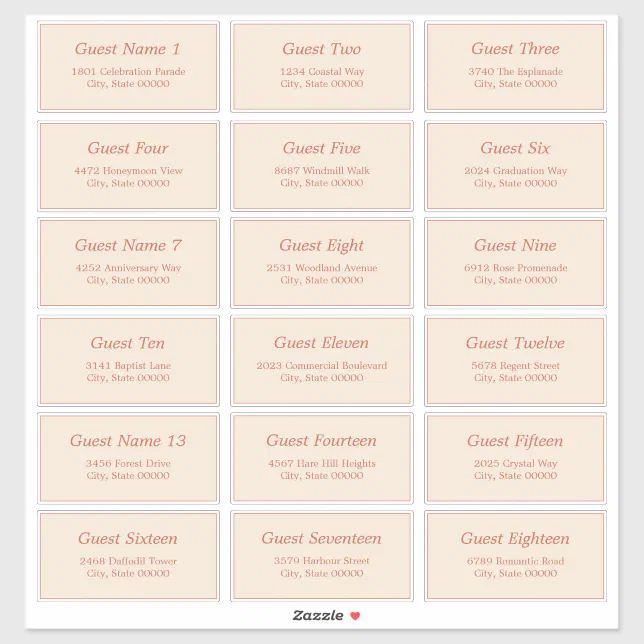 18 Guest Address Labels Terracotta Beige Sticker