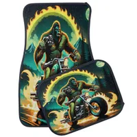 Bigfoot Rides a Motorbike Through Enchanted Forest Car Floor Mat