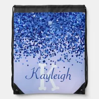 Simple Blue Brushed Metal and Glitter Monogram | Drawstring Bag