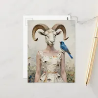 Bighorn Sheep Woman in a Birch Bark Dress Fashion  Postcard