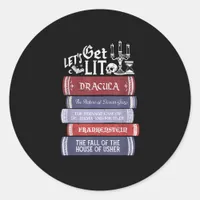 Let's Get Lit - Vintage Horror Book Lover Bookworm Classic Round Sticker