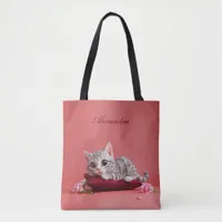 Cute January Cat with Carnations Tote Bag