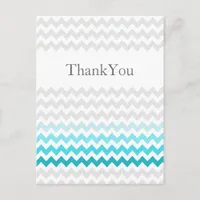 Mod chevron aqua Ombre wedding Thank You Postcard