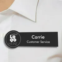 Custom Round White Company Logo on Black Name Tag