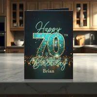 Elegant Teal and Gold Metallic 70th Birthday Card