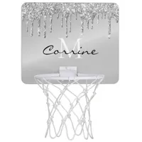 Monogram Platinum Silver Metallic Dripping Glitter Mini Basketball Hoop