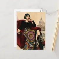 1920s Woman Sits in a Red Chair Postcard